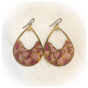 2 for 10 Pink & Gold-tone Shiny Dangle Earrings